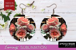 Vintage Flowers Round Earrings - Art Deco PNG Sublimation Product Image 1