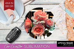 Vintage Flowers Car Coaster - Art Deco Coaster PNG Product Image 1