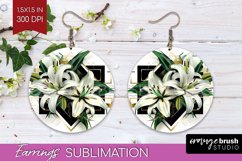 Vintage Flowers Round Earrings - Art Deco PNG Sublimation Product Image 1
