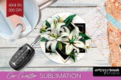 Vintage Flowers Car Coaster - Art Deco Coaster PNG Product Image 1