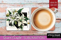 Vintage Flowers Square Coaster - Art Deco Coaster PNG Product Image 1
