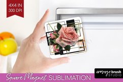 Vintage Flowers Magnet Sublimation - Art Deco Square Magnet Product Image 1
