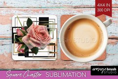 Vintage Flowers Square Coaster - Art Deco Coaster PNG Product Image 1