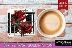 Vintage Flowers Square Coaster - Art Deco Coaster PNG Product Image 1