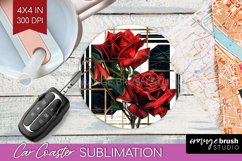 Vintage Flowers Car Coaster - Art Deco Coaster PNG Product Image 1