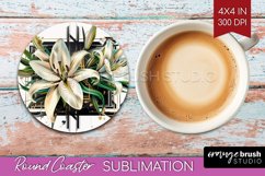 Vintage Flowers Round Coaster - Art Deco Coaster PNG Product Image 1