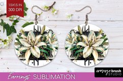 Vintage Flowers Round Earrings - Art Deco PNG Sublimation Product Image 1