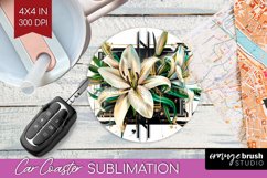 Vintage Flowers Car Coaster - Art Deco Coaster PNG Product Image 1