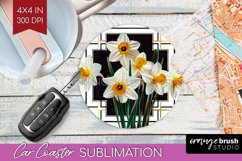 Vintage Flowers Car Coaster - Art Deco Coaster PNG Product Image 1