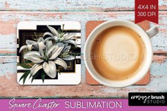 Vintage Flowers Square Coaster - Art Deco Coaster PNG Product Image 1