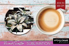 Vintage Flowers Round Coaster - Art Deco Coaster PNG Product Image 1