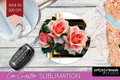 Vintage Flowers Car Coaster - Art Deco Coaster PNG Product Image 1