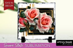 Vintage Flowers Slate PNG - Art Deco Square Slate Product Image 1