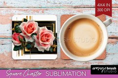 Vintage Flowers Square Coaster - Art Deco Coaster PNG Product Image 1