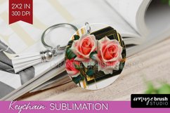Vintage Flowers Keychain PNG - Art Deco Keychain Sublimation Product Image 1