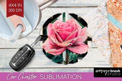 Vintage Flowers Car Coaster - Art Deco Coaster PNG Product Image 1