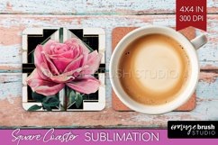 Vintage Flowers Square Coaster - Art Deco Coaster PNG Product Image 1