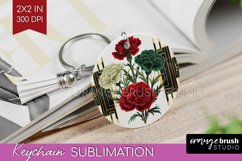 Vintage Flowers Keychain PNG - Art Deco Keychain Sublimation Product Image 1