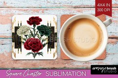 Vintage Flowers Square Coaster - Art Deco Coaster PNG Product Image 1