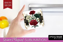 Vintage Flowers Magnet Sublimation - Art Deco Square Magnet Product Image 1