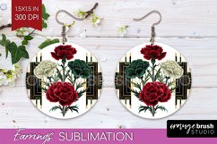 Vintage Flowers Round Earrings - Art Deco PNG Sublimation Product Image 1