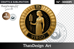 Virgo Zodiac sign Clipart PNG, Art deco Astrology horoscope Product Image 1