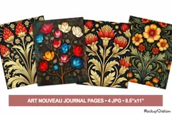 Vintage Art Nouveau Flowers Junk Journal Pages | Backgrounds Product Image 1