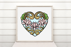 Art Nouveau Lotus Heart Wreath Flower Graphic Clipart PNG Product Image 2