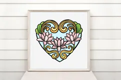Art Nouveau Lotus Heart Wreath Flower Graphic Clipart PNG Product Image 2