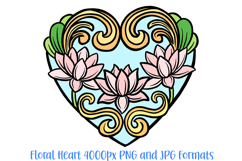 Art Nouveau Lotus Heart Wreath Flower Graphic Clipart PNG