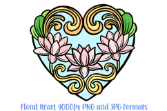 Art Nouveau Lotus Heart Wreath Flower Graphic Clipart PNG