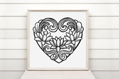 Art Nouveau Lotus Heart Wreath Flower Graphic Outline PNG Product Image 2