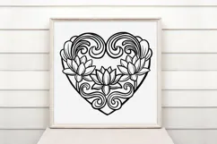 Art Nouveau Lotus Heart Wreath Flower Graphic Outline PNG Product Image 2