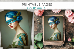 vintage female art illustrations, portrait print Product Image 3