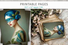 vintage female art illustrations, portrait print Product Image 5