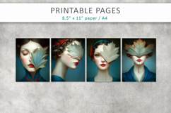 vintage female art illustrations, printable pages Product Image 2