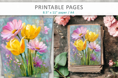 junk journal spring pages, paint texture floral Product Image 3