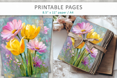 junk journal spring pages, paint texture floral Product Image 5