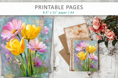 junk journal spring pages, paint texture floral Product Image 7