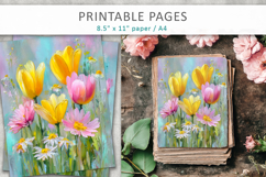 spring flower digital papers, paint texture floral Product Image 3