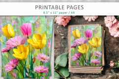 painted floral backgrounds, spring collage papers Product Image 3