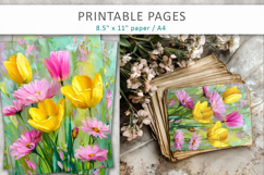 painted floral backgrounds, spring collage papers Product Image 1