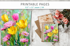 painted floral backgrounds, spring collage papers Product Image 7