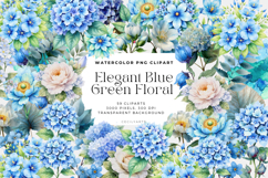 Elegant Blue Green Floral Cliparts Product Image 1
