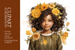 Watercolor cute sunflower girl clipart sublimation Product Image 1