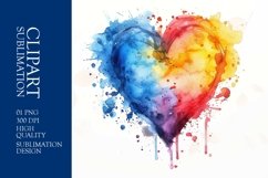 Watercolor Colorful Heart Clipart Sublimation Product Image 1