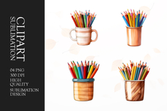 Watercolor colorful pencils clipart sublimation png Product Image 1