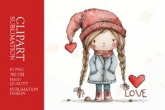 Watercolor Winter Love Girl with Cozy Outfit Clipart Product Image 1
