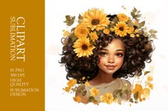 Watercolor cute sunflower girl clipart sublimation Product Image 1