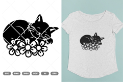 Sleeping Cat with Flowers SVG &amp; Clipart Product Image 1